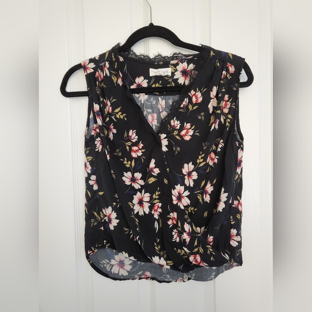 Sleeveless black floral top